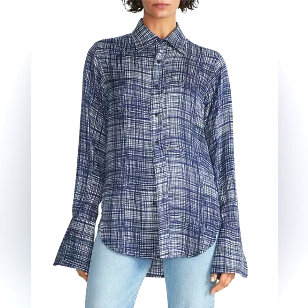 NEW$350 Rag & Bone Delphine Printed Silk Blend Button-Up Front Shirt Sz Small S